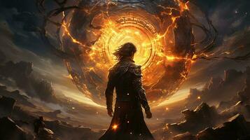 embrace the path of the celestial warrior, digital art illustration, Generative AI photo