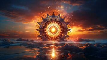 dreamlike sunset kaleidoscope, digital art illustration, Generative AI photo