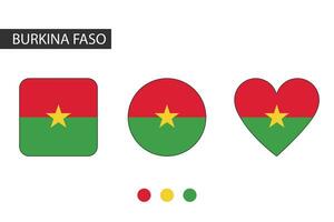 Burkina Faso 3 shapes square, circle, heart with city flag. Isolated on white background. vector