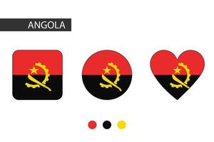 Angola 3 shapes square, circle, heart with city flag. Isolated on white background. vector