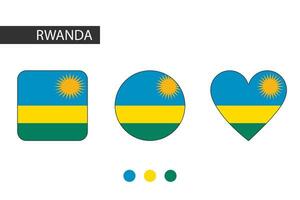 Rwanda 3 shapes square, circle, heart with city flag. Isolated on white background. vector