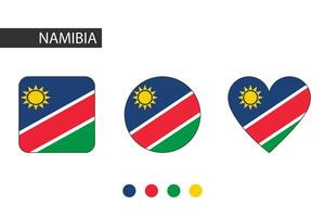 Namibia 3 shapes square, circle, heart with city flag. Isolated on white background. vector