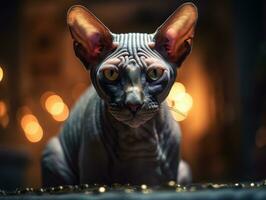 Sphynx cat portrait close up created with Generative AI technology photo