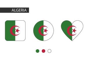 Algeria 3 shapes square, circle, heart with city flag. Isolated on white background. vector