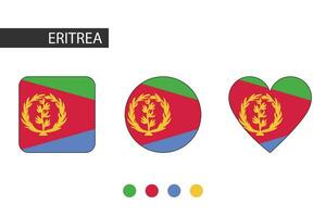 Eritrea 3 shapes square, circle, heart with city flag. Isolated on white background. vector