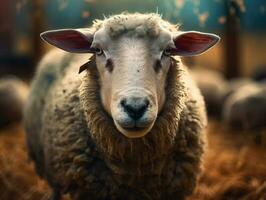 Sheep portrait created with Generative AI technology photo