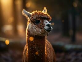 Alpaca portrait created with Generative AI technology photo