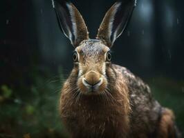 Hare portrait created with Generative AI technology photo