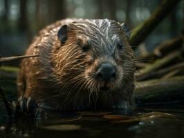 Beaver portrait created with Generative AI technology photo