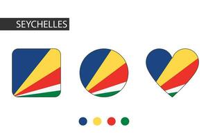 Seychelles 3 shapes square, circle, heart with city flag. Isolated on white background. vector