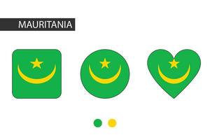 Mauritania 3 shapes square, circle, heart with city flag. Isolated on white background. vector