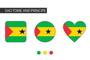 Sao Tome and Principe 3 shapes square, circle, heart with city flag. Isolated on white background. vector