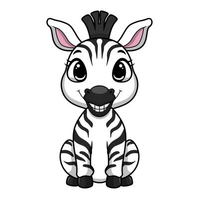 Cute little zebra cartoon on white background