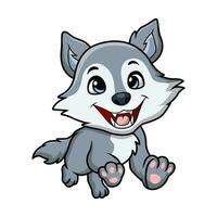 Cute little wolf cartoon on white background vector