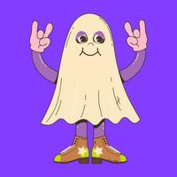 Cute ghost character for Halloween in retro cartoon style. Vector illustration of a ghost mascot in Groovvy style.