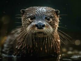 Otter portrait created with Generative AI technology photo