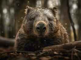 Wombat portrait created with Generative AI technology photo