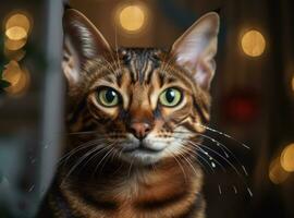 Toyger cat portrait created with Generative AI technology photo