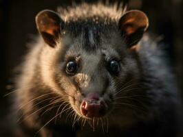 Opossum portrait created with Generative AI technology photo