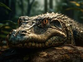 Crocodile portrait created with Generative AI technology photo