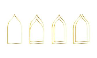 Arab golden geometric arches. Set of line frames, decorative element for greeting card, premium product, vip person, religion theme. Vector on white background