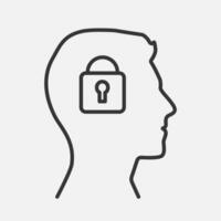 Password user protected, private information line icon. Human mind secret, key of brain. ID confirmation. Vector