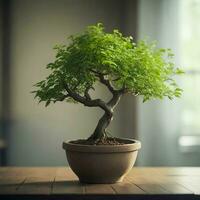 Bonsai tree in a pot on a table for home decoration, Ai Generative photo