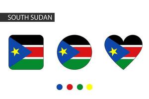 sur Sudán 3 formas cuadrado, círculo, corazón con ciudad bandera. aislado en blanco antecedentes. vector