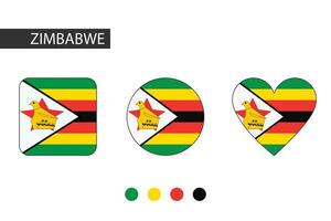 Zimbabwe 3 shapes square, circle, heart with city flag. Isolated on white background. vector