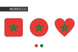 Morocco 3 shapes square, circle, heart with city flag. Isolated on white background. vector