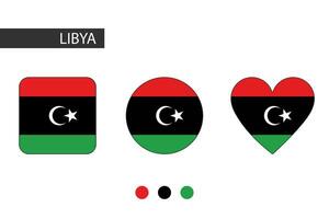 Libya 3 shapes square, circle, heart with city flag. Isolated on white background. vector