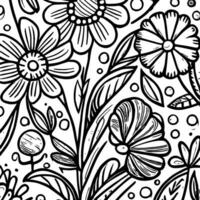 Abstract Black And White Monochromatic Hand-drawn Flowers Texture Pattern Doodle Vector Illustration