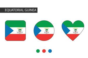 Equatorial Guinea 3 shapes square, circle, heart with city flag. Isolated on white background. vector