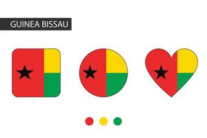 Guinea Bissau 3 shapes square, circle, heart with city flag. Isolated on white background. vector