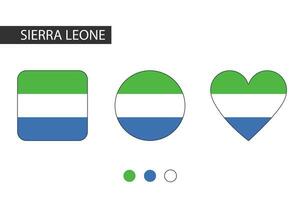 Sierra Leone 3 shapes square, circle, heart with city flag. Isolated on white background. vector