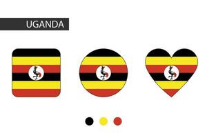 Uganda 3 shapes square, circle, heart with city flag. Isolated on white background. vector