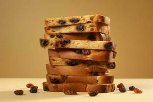 Raisin slices bread stack. Generate AI photo