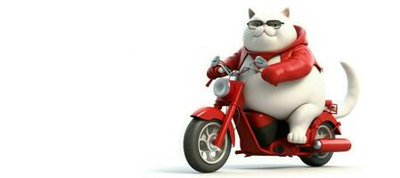 Cat rides motorcycle banner. Generate Ai photo