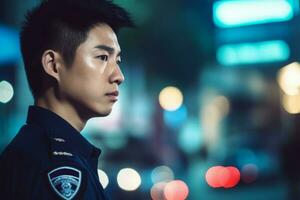 asiático policía oficial retrato. generar ai foto