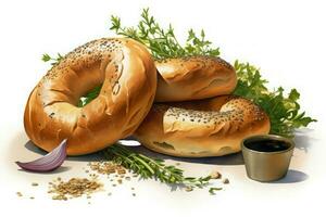 Herbs bagels lunch illustration. Generate Ai photo