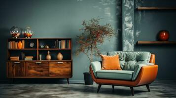 scandinavian retro interior design in bright vintage colors. generative ai photo