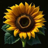 A beautiful sunflower on black background, top view, Ai Generative photo