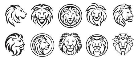 Lion face set hand drawn sketch Vector illustration