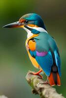 Kingfisher perching on a branch watching for fish, Ai Generative photo