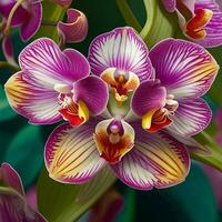 A beautiful orchid on Nature background, top view, Ai Generative photo