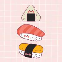 plano diseño vector linda kawaii vistoso Sushi japonés comida ilustración colección