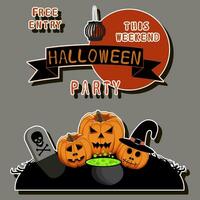 Illustration on theme sticker for celebration holiday Halloween with orange pumpkins vector