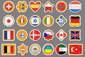 Set homemade cookie with flag country world in tasty biscuit vector