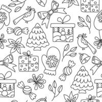 New Year, Christmas seamless pattern. Hand drawing coloring page for kids and adults. Winter Holidays. Beautiful drawing with patterns and small details. Coloring anti stress pictures, mandala vector