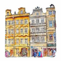 Prague czech republic watercolor hand drawn illustration isolated on white background vector